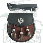 Half Dress Leather Sporran with Brown Cow Fur – 3 Matching Tassels by BattleOfKilts